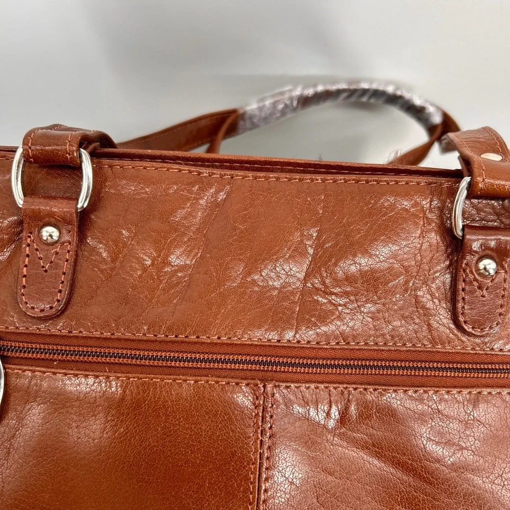 Ashwood Brown Genuine Leather Shoulder Tote Bag Silver Hardware Cognac
